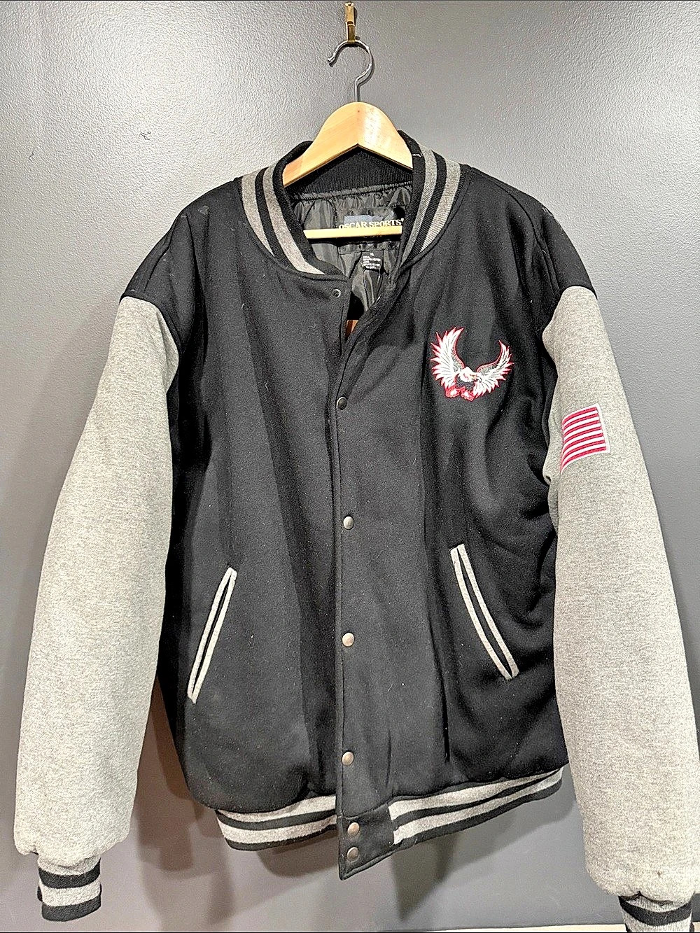 Oscar Sports USA Eagle Men's Varsity Jacket Black & Gray XL